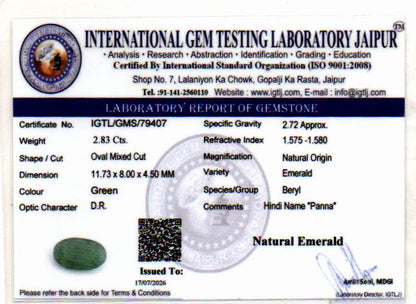 Emerald (Panna) Gemstone - 2.83 Carats