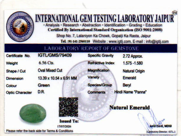 Emerald (Panna) Gemstone - 6.56 Carats