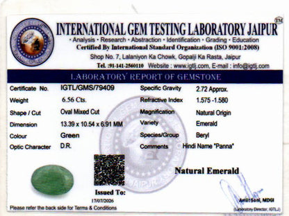 Emerald (Panna) Gemstone - 6.56 Carats