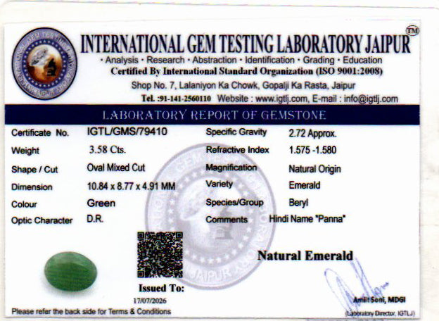 Emerald (Panna) Gemstone - 3.58 Carats
