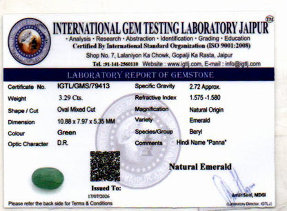 Emerald (Panna) Gemstone - 3.29 Carats