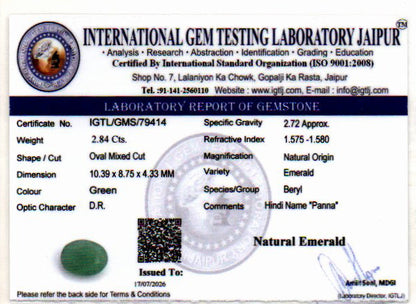 Emerald (Panna) Gemstone - 2.84 Carats