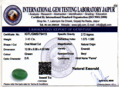 Emerald (Panna) Gemstone - 3.43 Carats