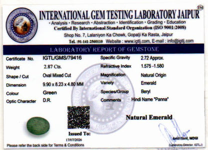 Emerald (Panna) Gemstone - 2.87 Carats