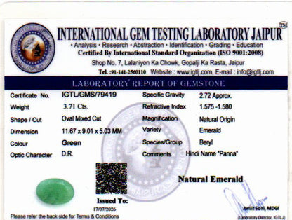 Emerald (Panna) Gemstone - 3.71 Carats