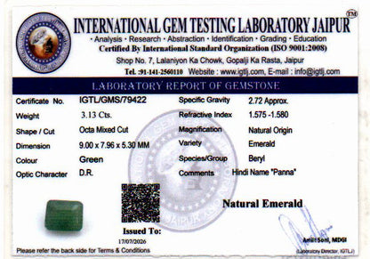 Emerald (Panna) Gemstone - 3.13 Carats