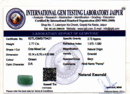 Emerald (Panna) Gemstone - 2.77 Carats
