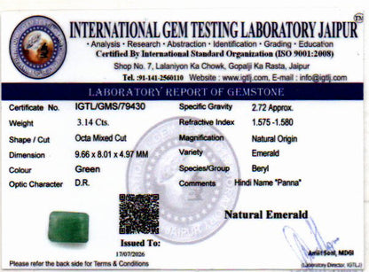 Emerald (Panna) Gemstone - 3.14 Carats