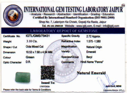 Emerald (Panna) Gemstone - 3.10 Carats