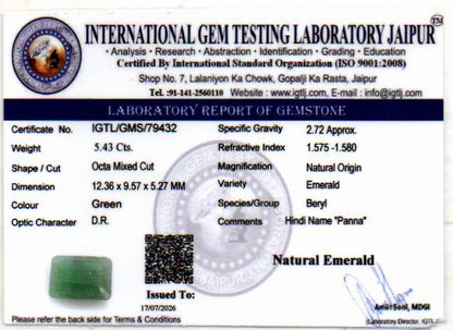 Emerald (Panna) Gemstone - 5.43 Carats