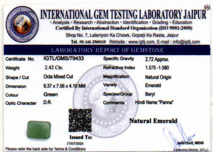 Emerald (Panna) Gemstone - 2.42 Carats