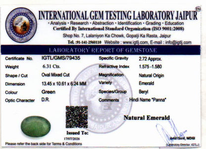 Emerald (Panna) Gemstone - 6.31 Carats