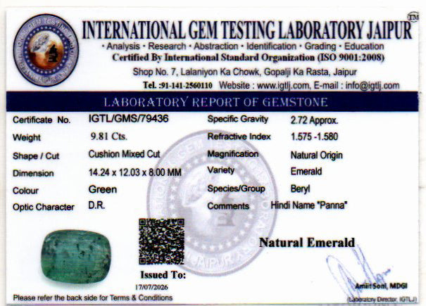 Emerald (Panna) Gemstone - 9.81 Carats