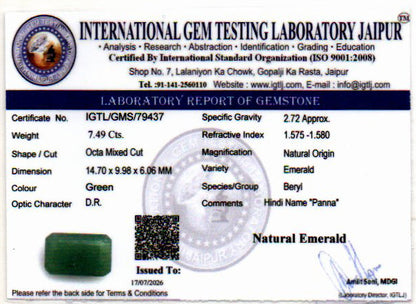 Emerald (Panna) Gemstone - 7.49 Carats
