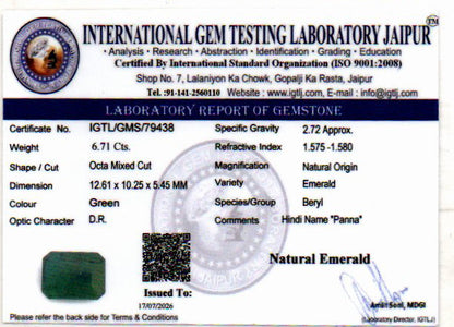 Emerald (Panna) Gemstone - 6.71 Carats