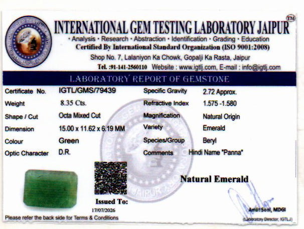 Emerald (Panna) Gemstone - 8.35 Carats