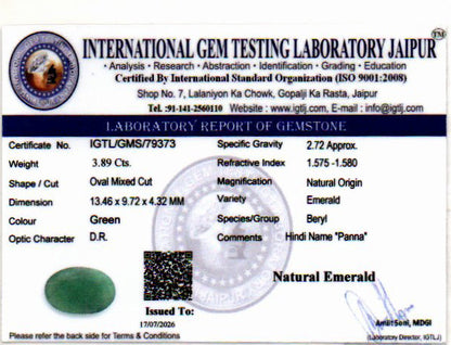 Emerald (Panna) Gemstone - 3.89 Carats