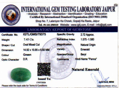 Emerald (Panna) Gemstone - 7.45 Carats