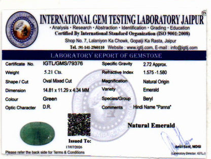 Emerald (Panna) Gemstone - 5.21 Carats