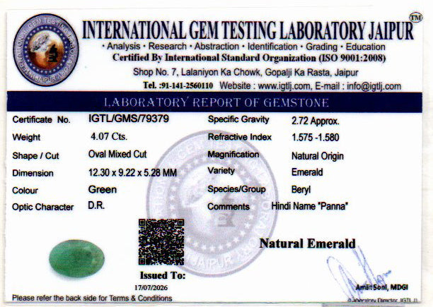 Emerald (Panna) Gemstone - 4.07 Carats