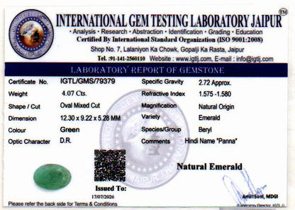 Emerald (Panna) Gemstone - 4.07 Carats