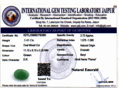 Emerald (Panna) Gemstone - 3.43 Carats