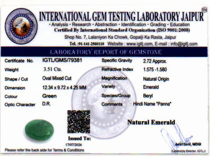 Emerald (Panna) Gemstone - 3.51 Carats
