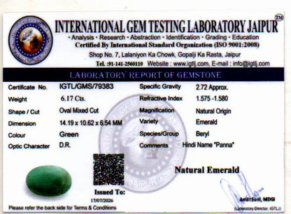 Emerald (Panna) Gemstone - 6.17 Carats