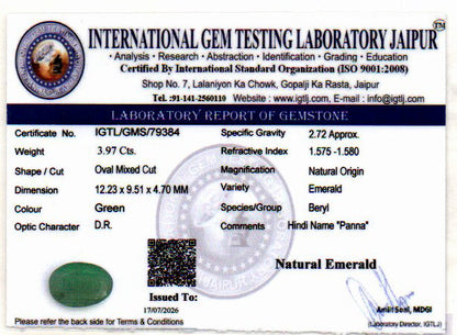 Emerald (Panna) Gemstone - 3.97 Carats