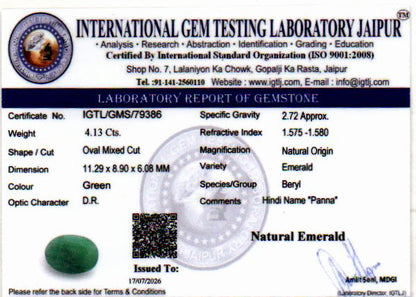 Emerald (Panna) Gemstone - 4.13 Carats
