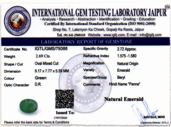Emerald (Panna) Gemstone - 2.69 Carats