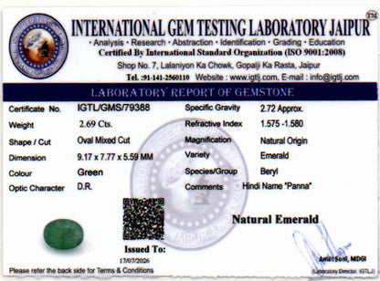 Emerald (Panna) Gemstone - 2.69 Carats
