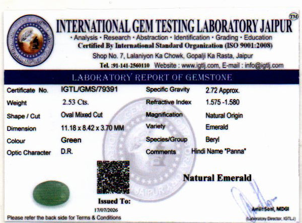 Emerald (Panna) Gemstone - 2.53 Carats