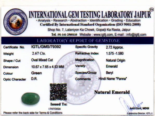 Emerald (Panna) Gemstone - 2.67 Carats