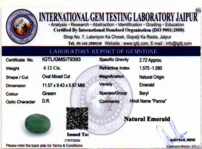 Emerald (Panna) Gemstone - 4.12 Carats