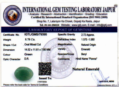 Emerald (Panna) Gemstone - 8.78 Carats