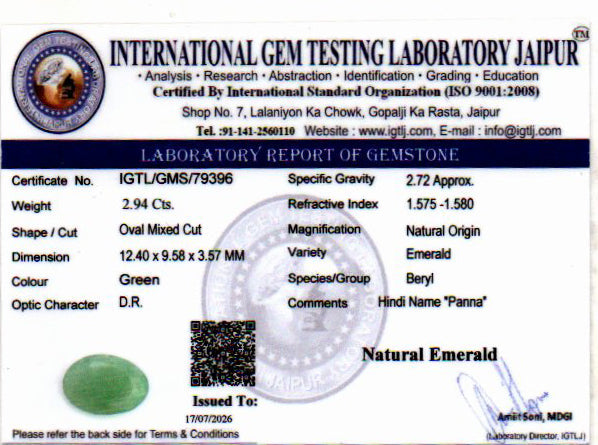Emerald (Panna) Gemstone - 2.94 Carats