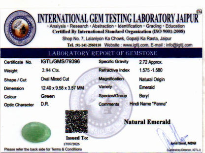 Emerald (Panna) Gemstone - 2.94 Carats
