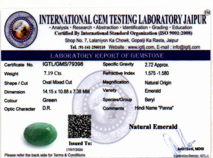 Emerald (Panna) Gemstone - 7.19 Carats