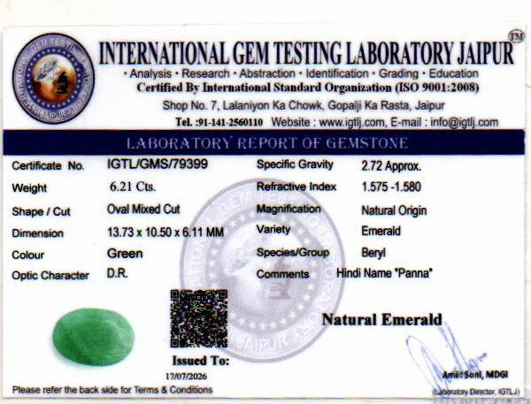 Emerald (Panna) Gemstone - 6.21 Carats