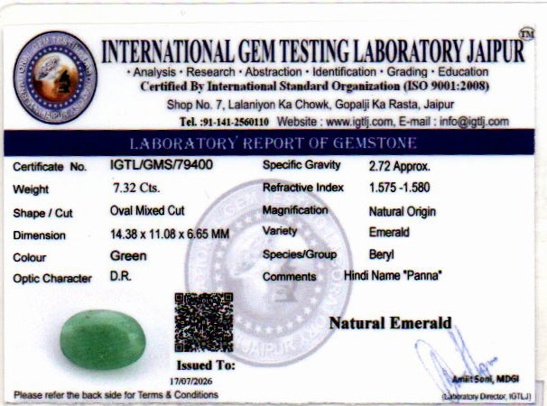 Emerald (Panna) Gemstone - 7.32 Carats