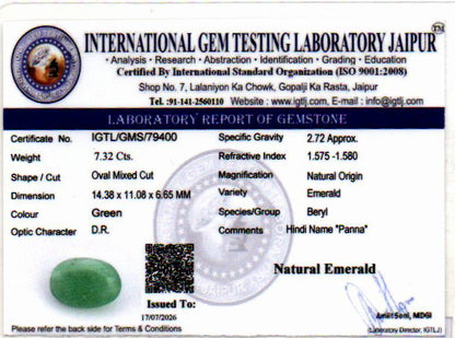 Emerald (Panna) Gemstone - 7.32 Carats