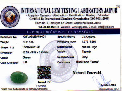 Emerald (Panna) Gemstone - 4.24 Carats