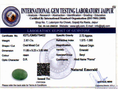 Emerald (Panna) Gemstone - 2.85 Carats