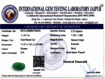 Emerald (Panna) Gemstone - 3.18 Carats