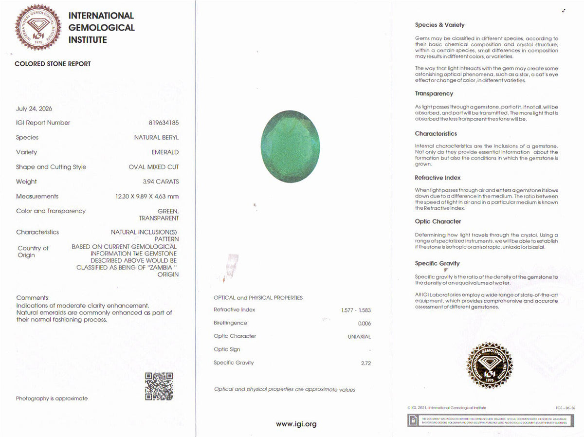 Emerald (Panna) Gemstone - 3.94 Carats