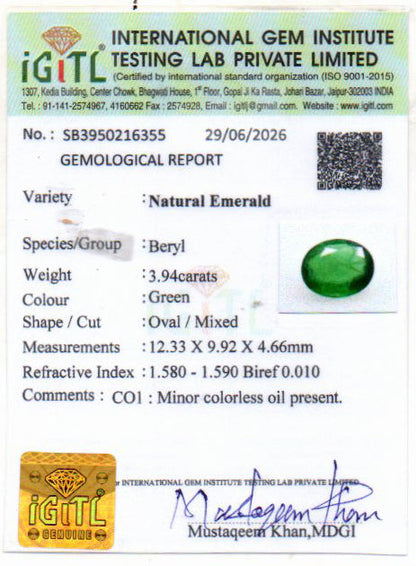Emerald (Panna) Gemstone - 3.94 Carats