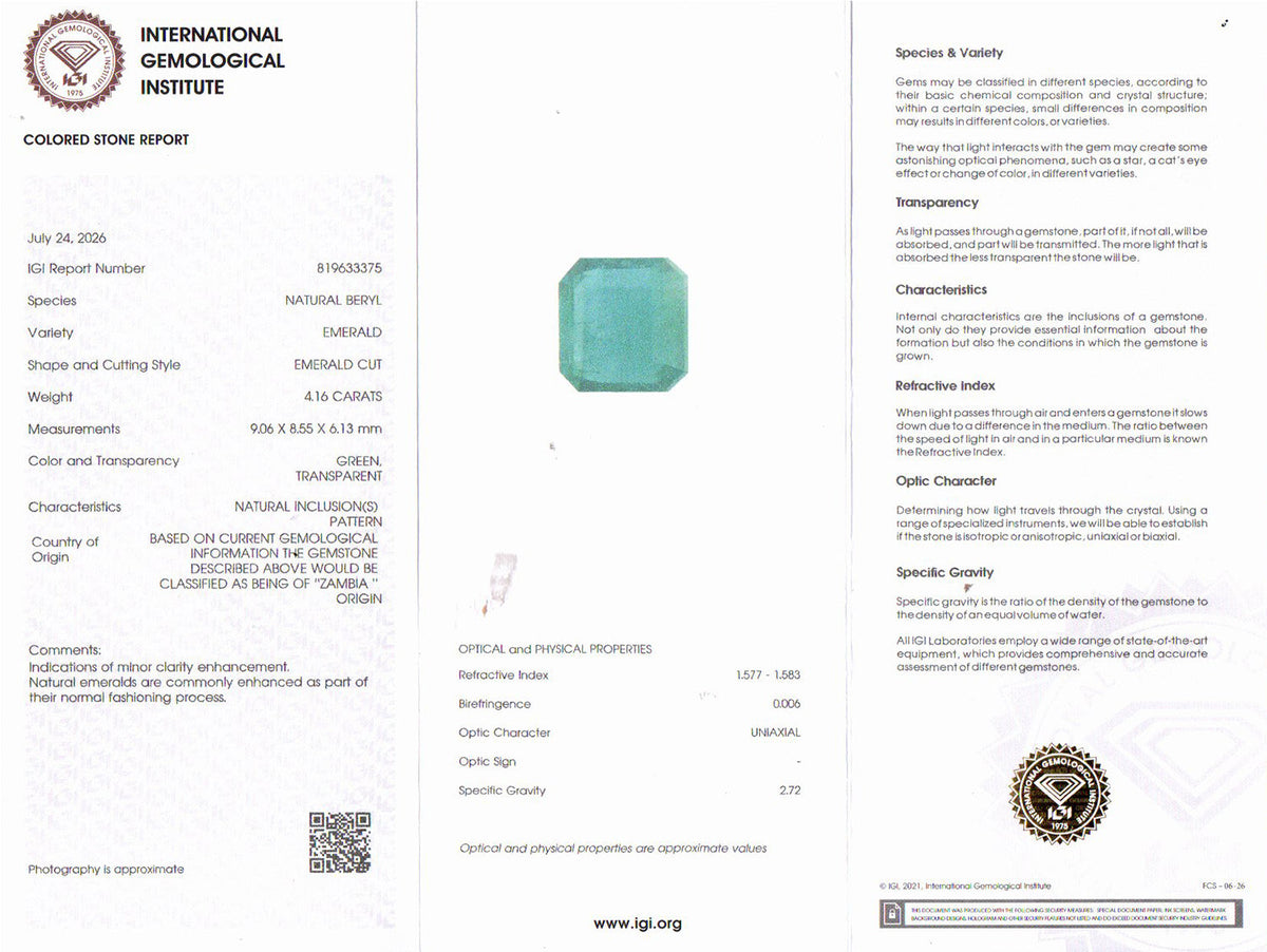 Emerald (Panna) Gemstone - 4.16 Carats