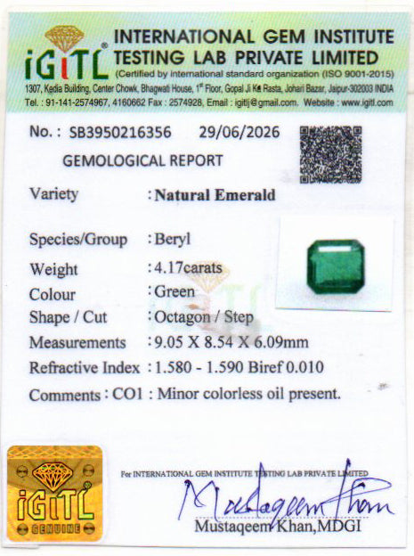 Emerald (Panna) Gemstone - 4.16 Carats