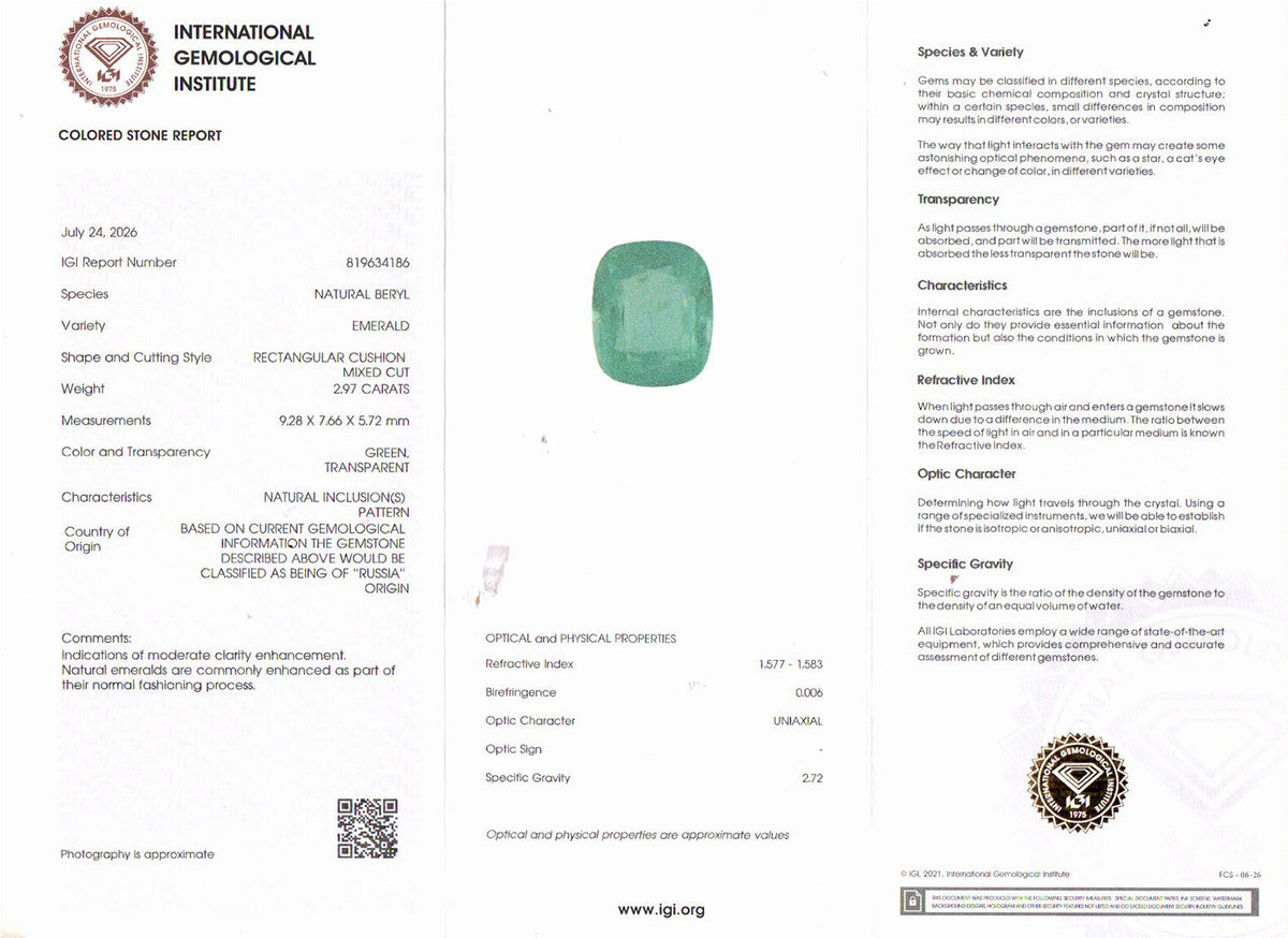 Emerald (Panna) Gemstone - 2.97 Carats